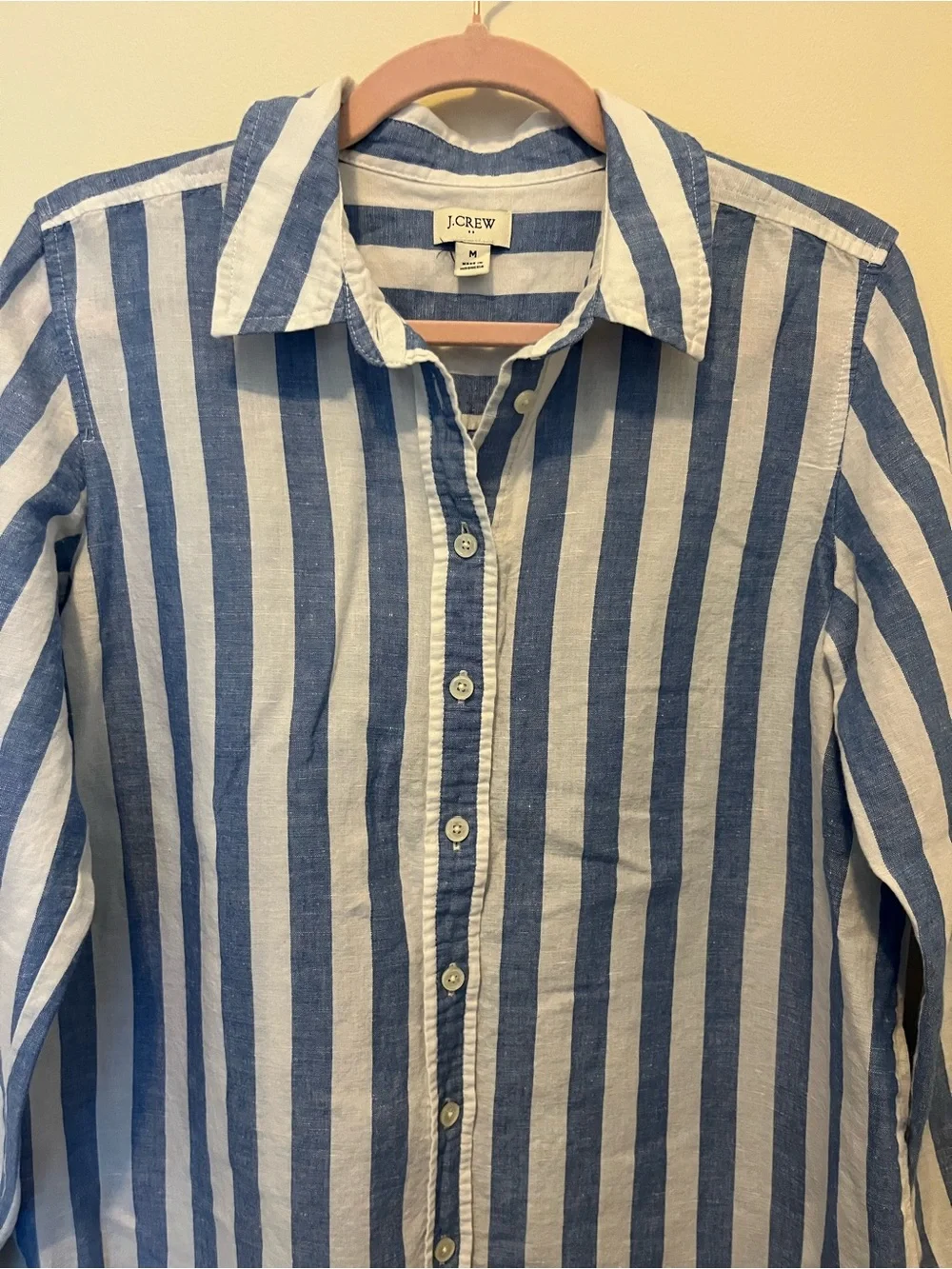 J.Crew Blue & White Striped Linen Blend Button-Up Shirt Size Medium